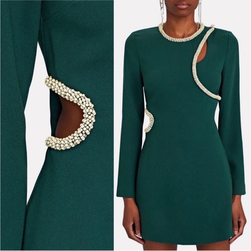 NWOT Jonathan Simkhai Katharine Diamante Embroidery Cutout Mini Dress Green - Picture 3 of 10